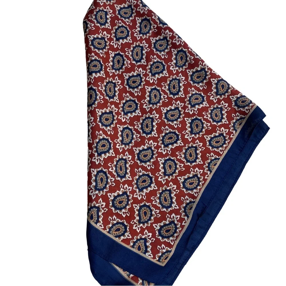 2/$30 Paisley Print Square Scarf Silky Finish Blue Maroon Retro